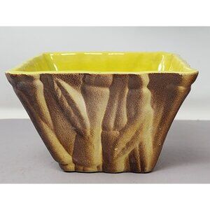 Vintage Unique Yellow & Brown Ceramic‎ Planter Textured Design Kitschy Rustic